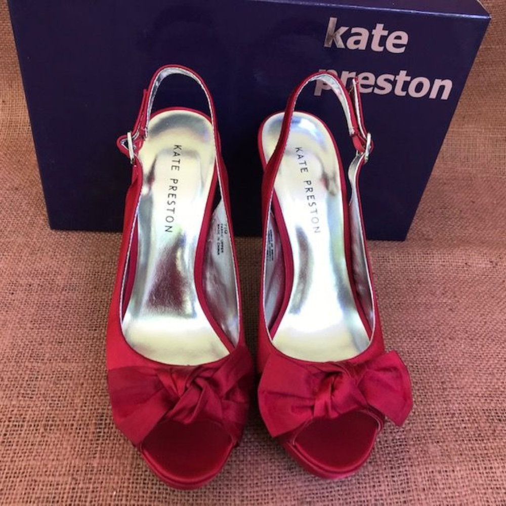 Red Satin Sling  Back Heels